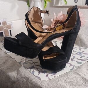 BAMBOO Black Suede Platform Heels